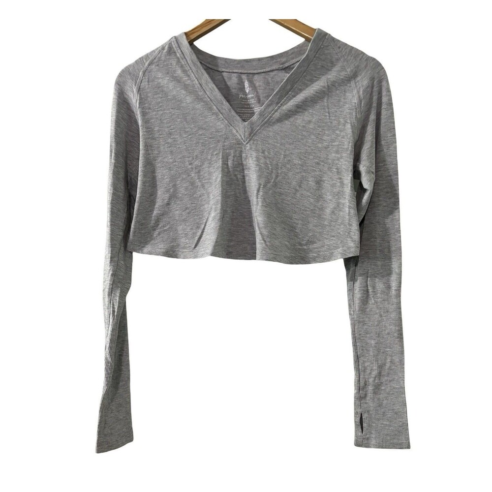 Free People FP Movement Too Good Gray Long Sleeve V Neck Layer Top Size S/XS - Picture 3 of 8